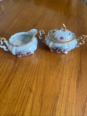 Victorian Sugar Bowl and Creamer With Sweet Note